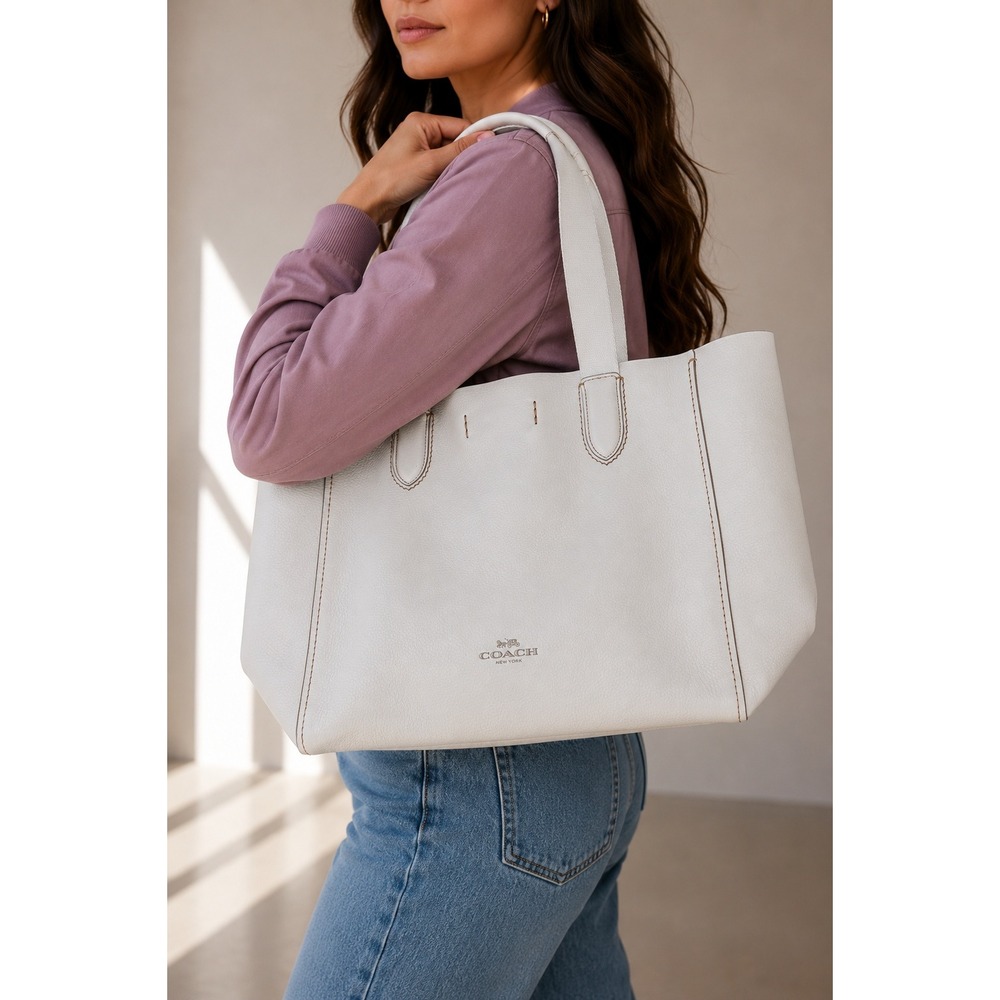 Coach Derby Tote Women's Size Large White Good Pebbled Leather